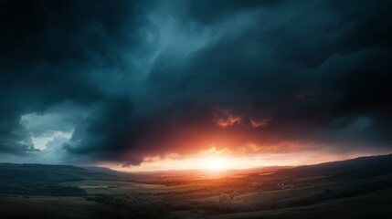 Metaphorical journey from trauma to healing  stormy clouds to a hopeful sunrise over serenity