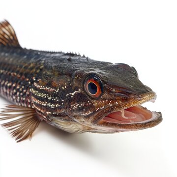 Exquisite Dwarf Snakehead Fish with Detailed Scales in Lifelike Texture Isolated on White Background