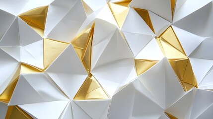 Elegant Abstract White and Gold Origami Art.