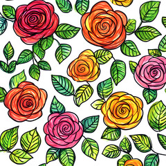 2D illustrator doodle-style floral and leaf graphics on a white background or wallpaper