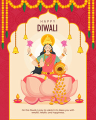 goddess laxmi for the celebration of diwali festival indian temple decorated with garland toran