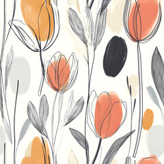 Fototapeta premium 2D illustrator doodle-style floral and leaf graphics on a white background or wallpaper