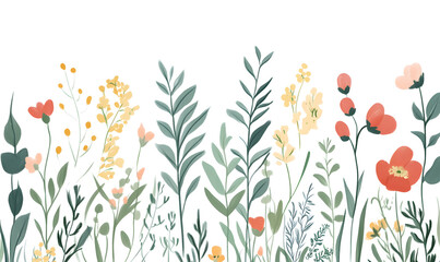 2D illustrator doodle-style floral and leaf graphics on a white background or wallpaper