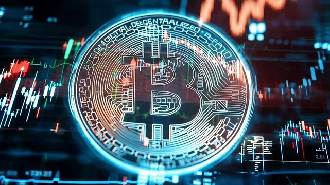 Halographic of cryptocurrency Bitcoin stock market technology. Digital wallet of Bitcoin blockchain