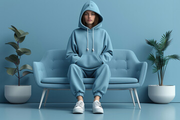 Handsome boy wearing stylish blank hoodie