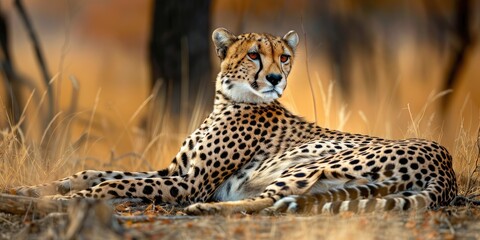 Fototapeta premium Cheetah Relaxing and Watching the Environment Following a Successful Capture