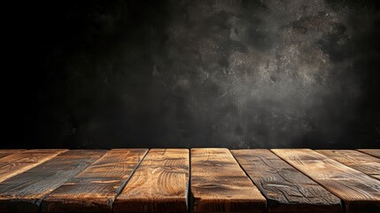 Rustic Wooden Tabletop Against Dark Grunge Background