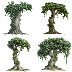 Fototapeta premium Majestic Bonsai Trees with Lush Greenery, Symbolizing Peace and Longevity, Isolated on Transparent Background