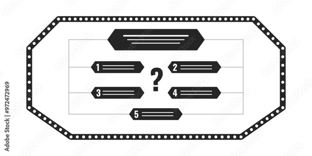 Poster quiz show display with question choices black and white 2d line object. trivia competition screen is