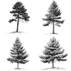 Obraz premium Classic Pine Trees in Various Sizes, Ideal for Nature Themes, Isolated on Transparent Background