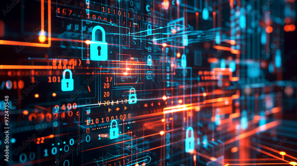 Poster digital data protection cyber security management system visualization through virtual display of ic