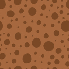 Brown dots seamless pattern. Green spots on pastel green background. Big and small blobs.