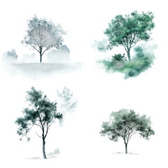 Obraz premium Winter Trees in Monochrome, Stark and Simplistic, Ideal for Minimalist Themes, Isolated on Transparent Background