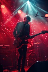 Obraz premium Rock Band Live Performance on Stage with Dramatic Lighting and Smoke Effects