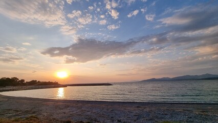 Fototapeta premium sunset in monolithi beach preveza city greece longest beach in europe