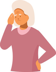 Senior woman touching her head experiencing memory loss, confused and trying to remember something