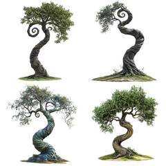 Mystical Swirled Trees Isolated on Transparent Background