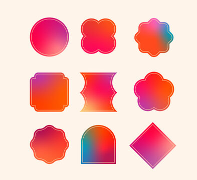 Abstract shapes, frame designs, labels and colorful gradient backgrounds.