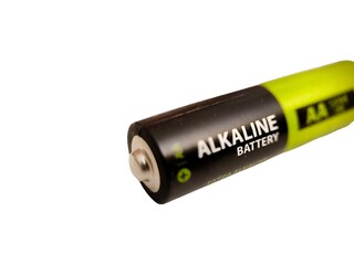 AA alkaline batteries isolated on white background with copy space. Battery cell electrical. single cell cylindrical dry battery