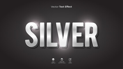Silver editable 3d text effect template vector typography design