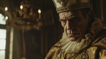 Naklejka premium A man in a white robe with a gold collar gazes at the camera