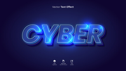 Cyber technology editable 3d text effect template vector typography design