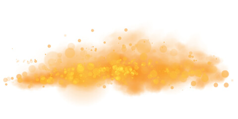 Golden glowing light effect with many glitter particles and cloud. Starry cloud with dust. Magic christmas decoration. Luminous bokeh softly shimmering golden light. Light abstract glowing lights. PNG