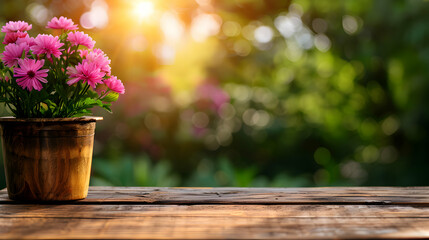 Wooden Table Top With Blurred Background