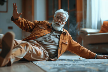 Obraz premium senior indian man falling on the floor in living room