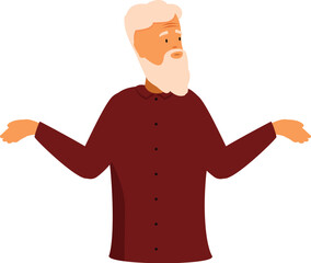 Senior man with white beard raising his hands in questioning gesture, expressing doubt and confusion