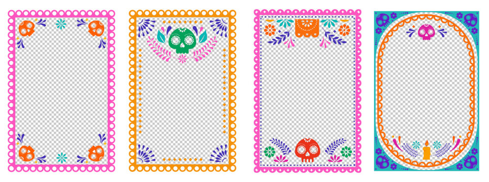 Dia De Los Muertos greeting cards and social media stories. Mexican wedding frames. Day of the dead and Cinco de Mayo holidays. Vertical banner design