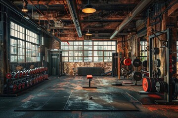 Modern Fitness Gym Interior with Rubber Flooring and Exercise Equipment