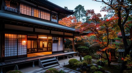 Obraz premium Traditional Japanese tea house, serene and cultural, Ethnic, Soft hues, Photograph, Architectural beauty