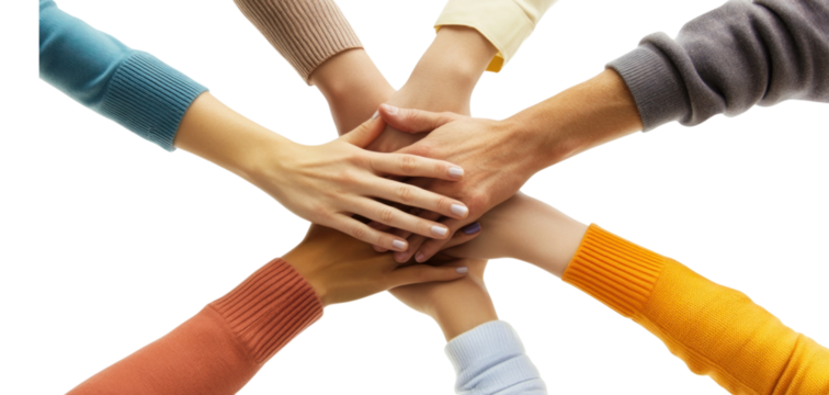 PNG Startup hands together teamwork diverse collaboration.