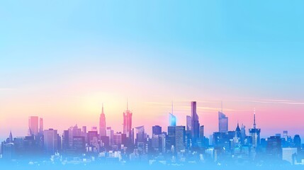 Fototapeta premium Glowing outline of a city skyline at dusk, capturing the transition from day to night