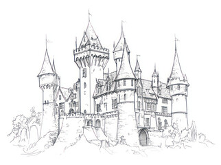 Obraz premium PNG Castle drawing art illustration.