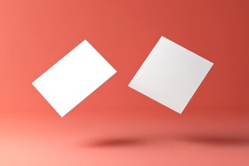 Blank Business Cards Mockup Against Salmon Color Background for Design and Branding Generative AI