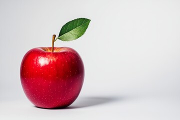 Fresh Red Apple with Leaf on White Background, Healthy Snack or Still Life Photography Generative AI