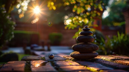 Obraz premium Zen meditation in a serene garden, peaceful and calming, Zen, Soft hues, Photograph, Mindfulness