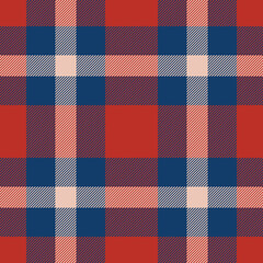 Plaid seamless pattern in red. Check fabric texture. Vector textile print.
