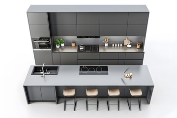 3D Render modern kitchen