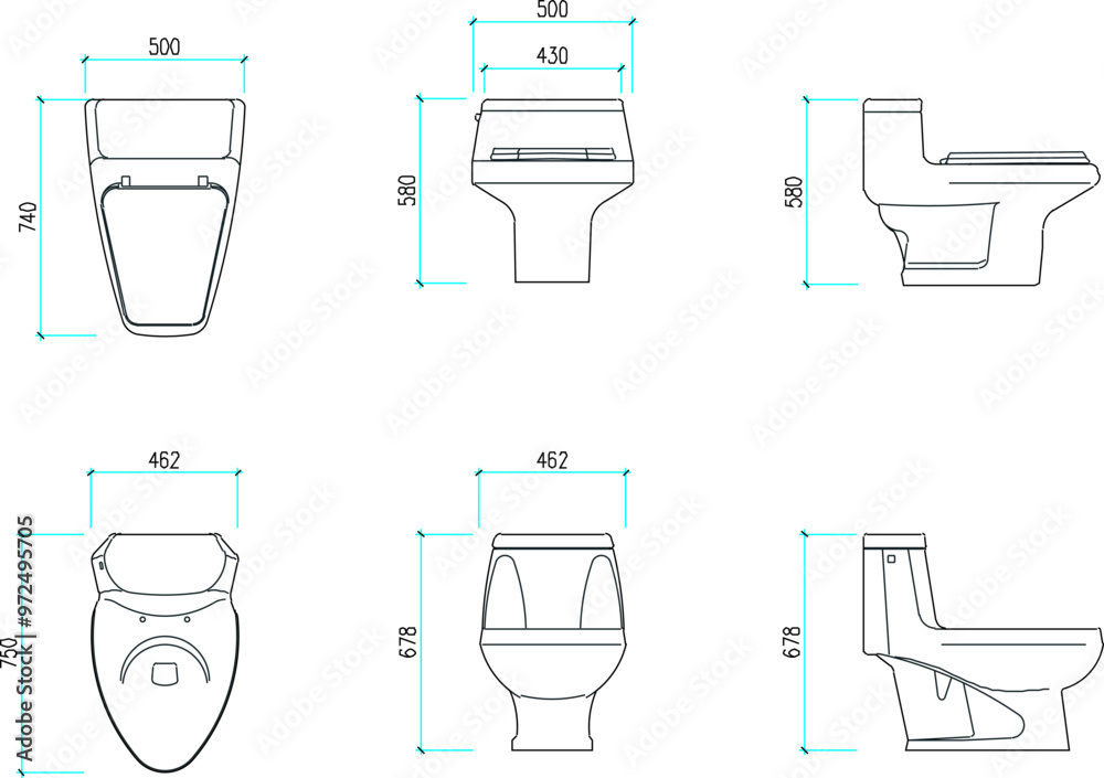 Sticker vector sketch illustration of the silhouette of a monoblock closet design for a bathroom with a size