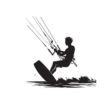 recommend clip art: Kite Surfing vector silhouette. Kite Surfing logo, icon isolated on white background. Kite Surfing vector illustration.