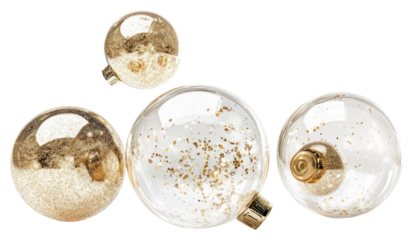 PNG Flying clear Christmas balls christmas gold transparent.