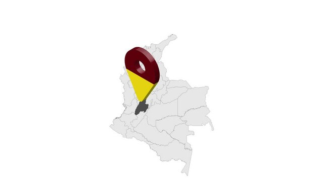 Location Tolima Department  on map Colombia. 3d Tolima flag map marker location pin. Map of  Colombia showing different parts. Animated map . 4K.  Video