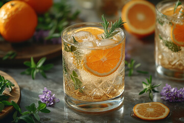 Aesthetics summer non alcoholic refreshing cocktails with orange, grapefruit, lemon and lime. Detox vitaminized drinks