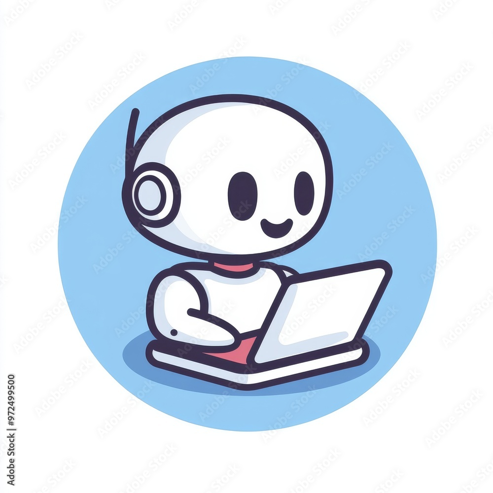 Poster a flat style avatar representing a chatbot for support services. a robot logo for a chat bot support