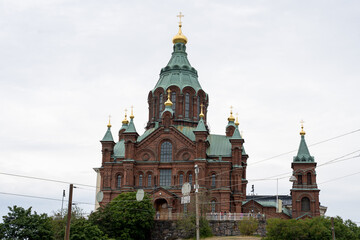 Helsinki, Finland - 07.11.2024: Exterior of Uspenski Cathedral in Helsinki, Finland