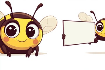 Obraz premium An AI set of cute bee robots hiding and posing sad and tired