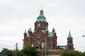 Helsinki, Finland - 07.11.2024: Exterior of Uspenski Cathedral in Helsinki, Finland